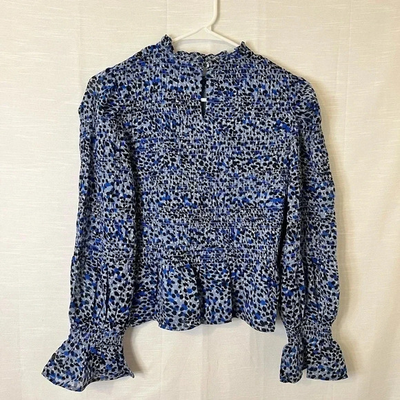 Express NWT Leopard Print Smocked Balloon Sleeve Peplum Top - Picture 8 of 10